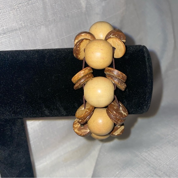 Handcrafted Wooden Beaded Cuff Bracelet - Picture 1 of 4